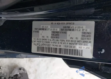 2021 Mazda Mazda6 Touring z USA, uszkodzony, nr VIN JM1GL1VM7M1612221